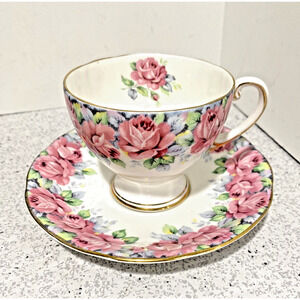 Royal Standard Rose Of Sharon Footed Tea Cup & Saucer Set Bone China England